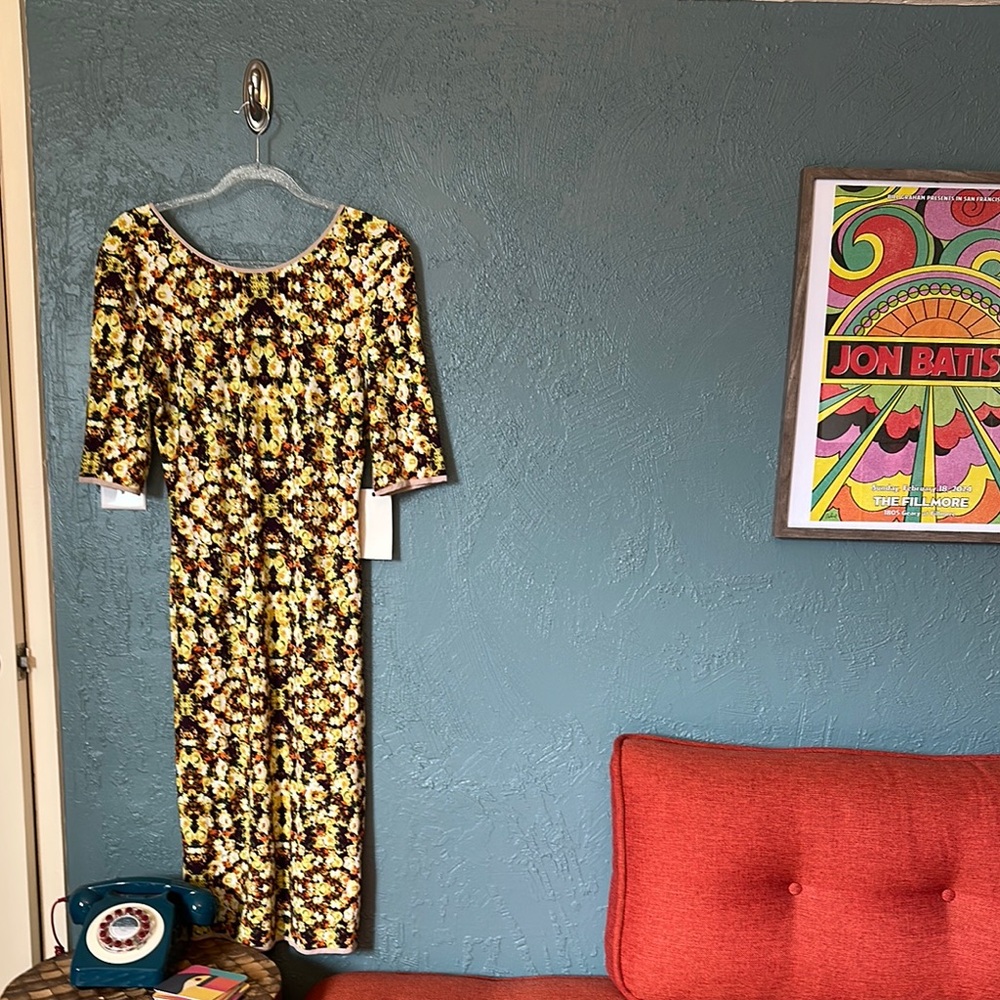 ANTHROPOLOGIE Floral Yellow and Burgundy Women's Dress